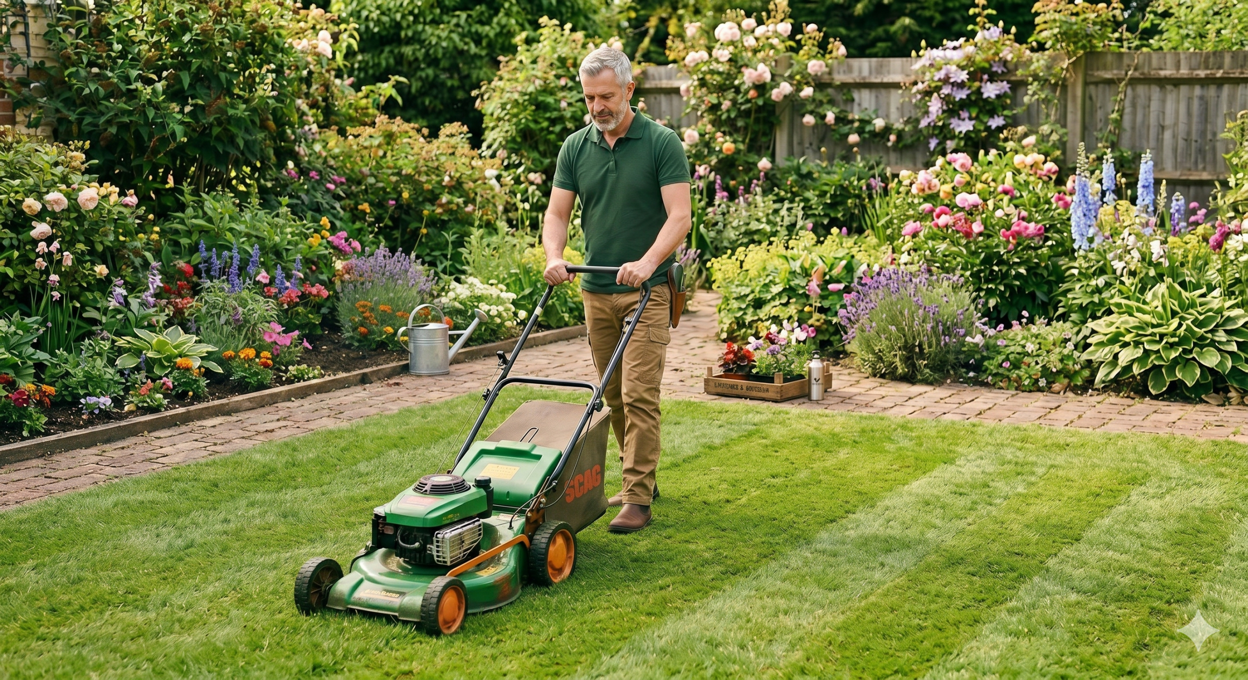 gardener mowing a lawn