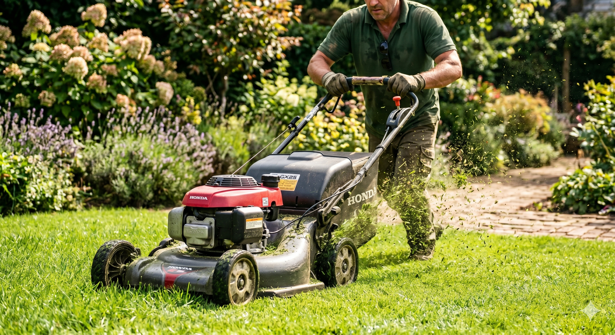 gardener mowing a lawn
